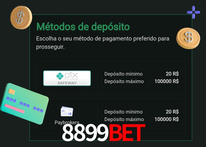 O cassino 8899Bet oferece uma grande variedade de métodos de pagamento